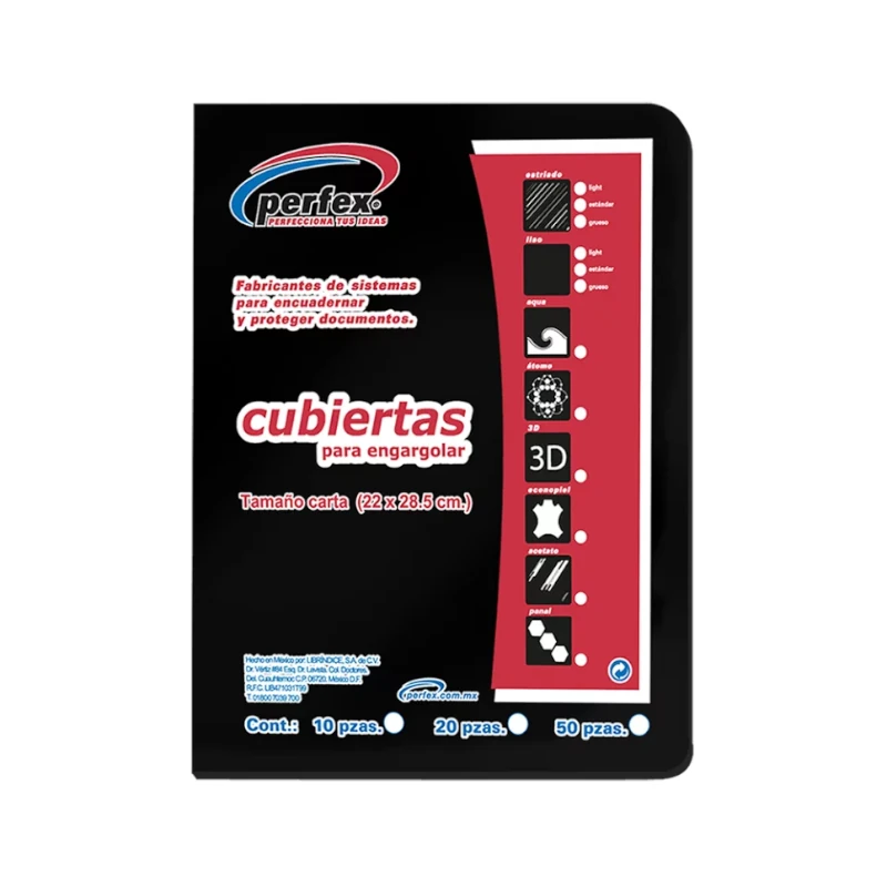Cubierta Para Encuadernar Tamaño Carta Paquete50 Liso Premium 14 Puntos Negro Stand Perfex