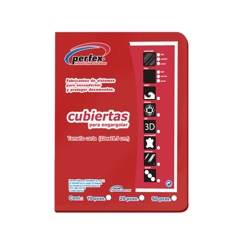 Cubierta Para Encuadernar Tamaño Carta Paquete50 Liso Premium 14 Puntos Rojo Perfex