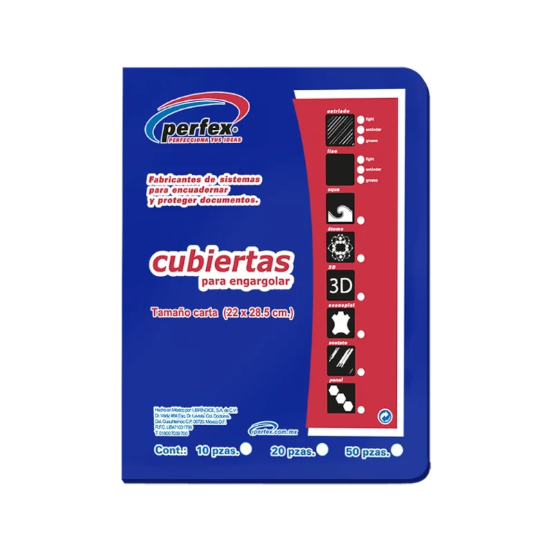 Cubierta Para Encuadernar Tamaño Carta Paquete50 Liso Premium 14 Puntos Azul Medio Perfex