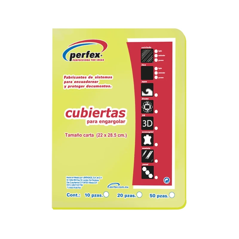 Cubierta Para Encuadernar Tamaño Carta Paquete50 Liso Esp14 Puntos Amarillo Perfex