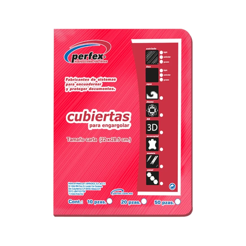 Cubierta Para Encuadernar Tamaño Carta Paquete50 Estriada Esencial 14 Puntos Rojo Perfex