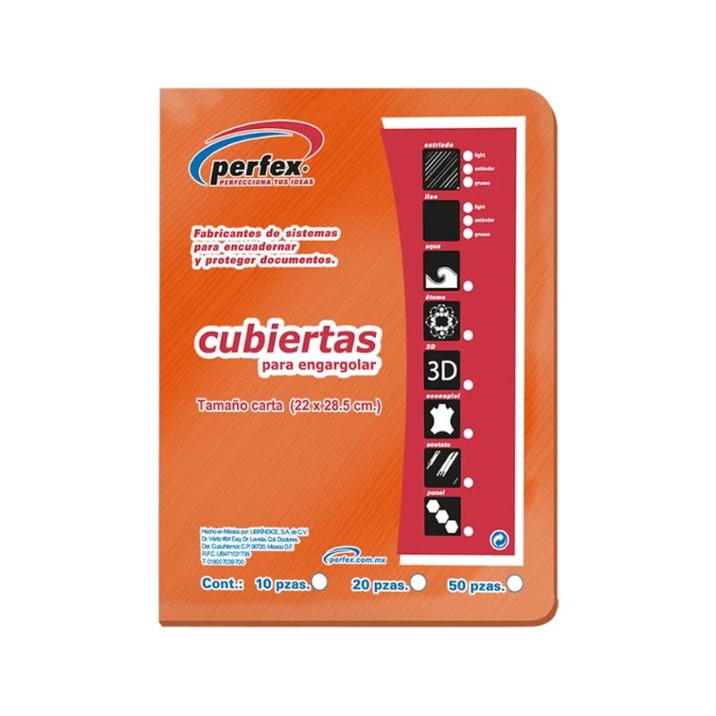 Cubierta Para Encuadernar Tamaño Carta Paquete50 Estriada Esencial 14 Puntos Naranja Perfex