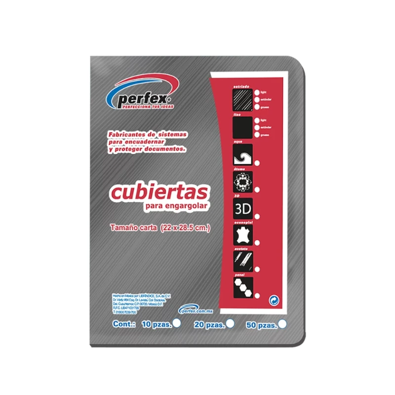 Cubierta Para Encuadernar Tamaño Carta Paquete50 Estriada Esencial 14 Puntos Humo Perfex