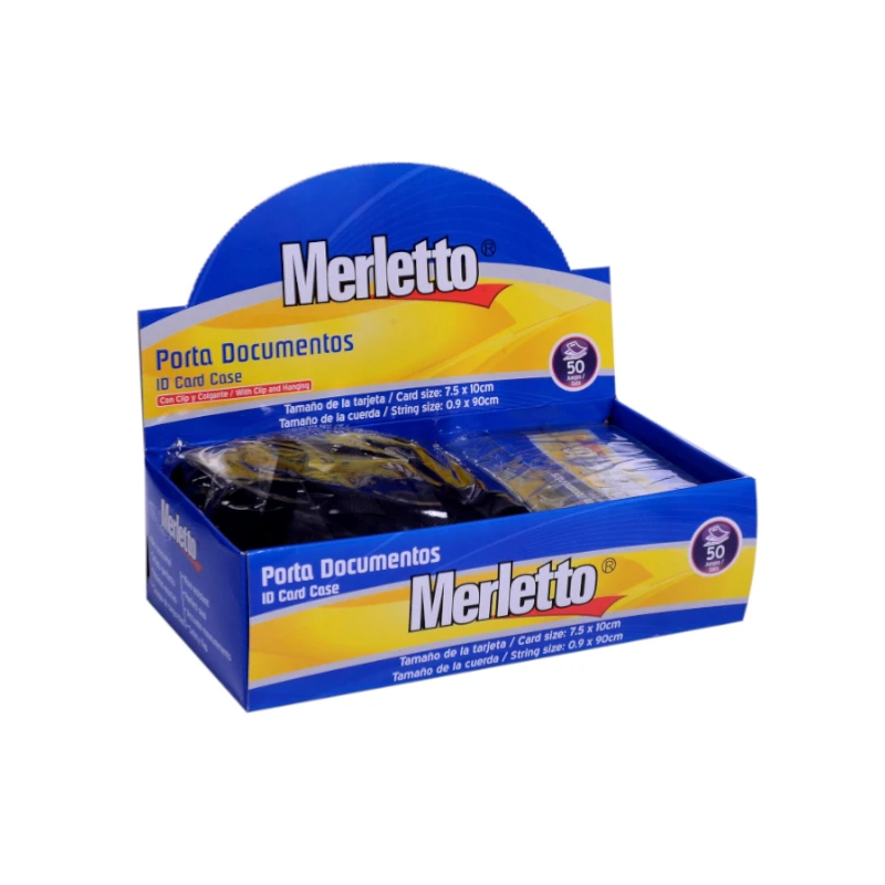 Porta Carnet Plastico Paquete 50 Con Clip Y Cord Horiz Neg 8699 Merletto