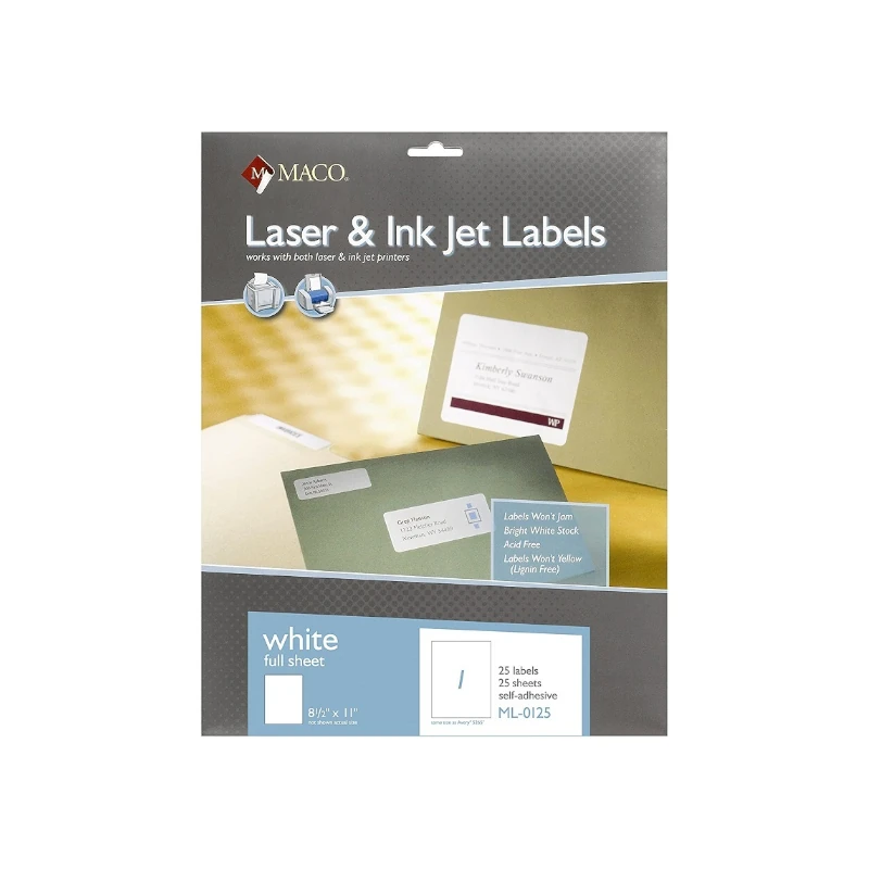 Etiqueta Maco 8 1/2  X 11  Las/Ink Blanca Ml-0125 25Hjs