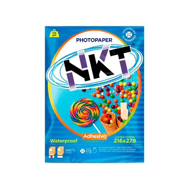 Papel Foto 8.5X11 20Hjs Glossy 115Gr C/Adhesivo En Bolsa Nkt