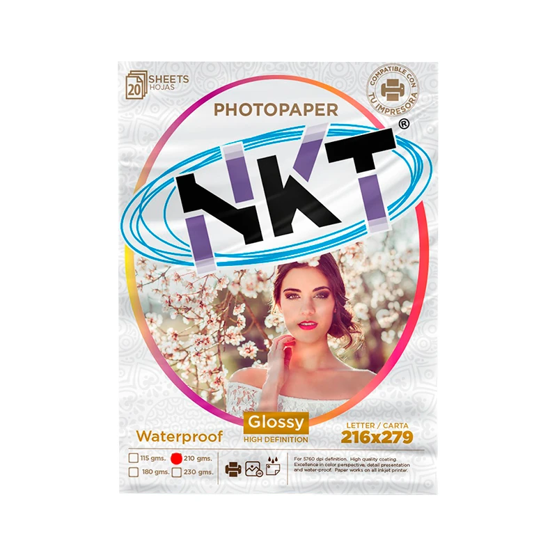 Papel Foto 8.5X11 20Hjs Glossy 210Gr En Bolsa Nkt