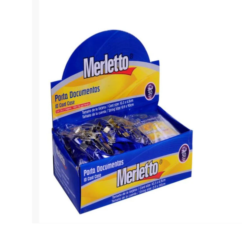 Porta Carnet Plastico Paquete50 Con Clip Y Cord Vertical Azul Merletto