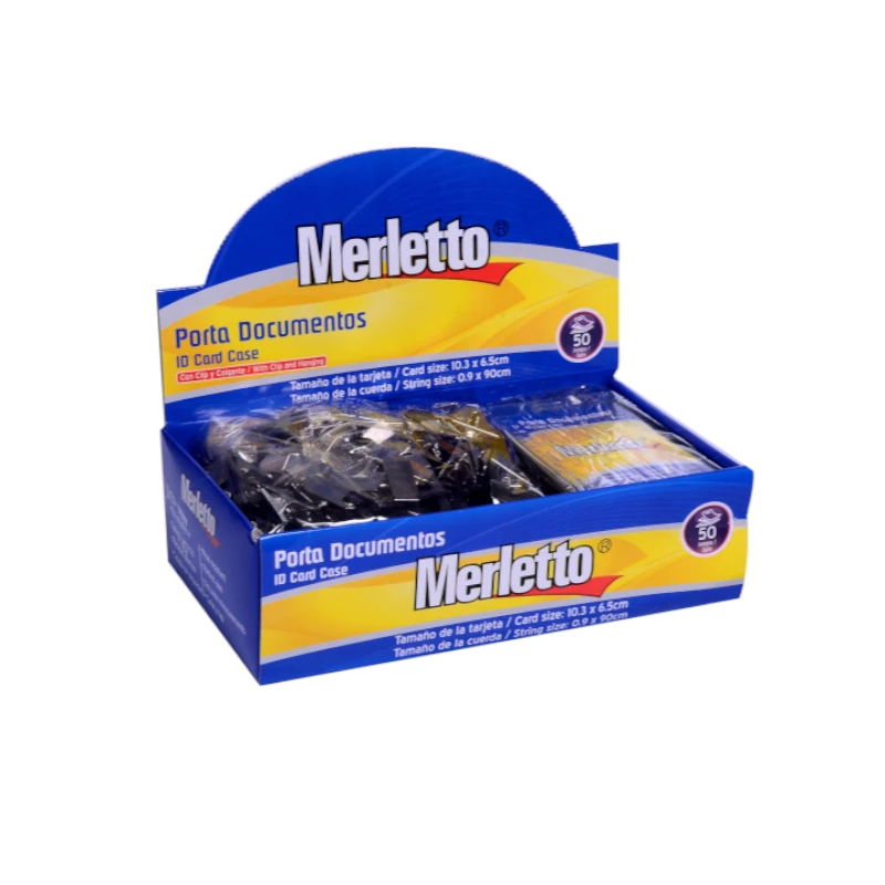 Porta Carnet Plastico Paquete50 Con Clip Y Cord Horizontal Azul Merletto