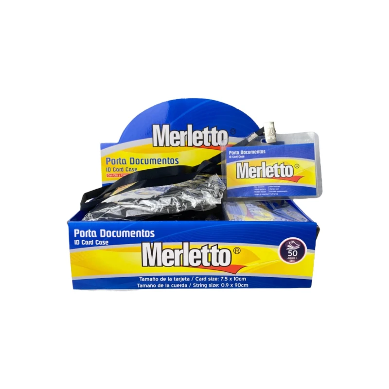 Porta Carnet Plastico Paquete50 Con Clip Y Cord Horizontal Negro Merletto