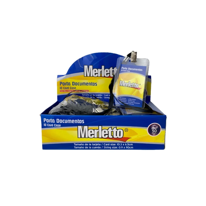 Porta Carnet Plastico Paquete50 Con Clip Y Cord Vertical Negro Merletto
