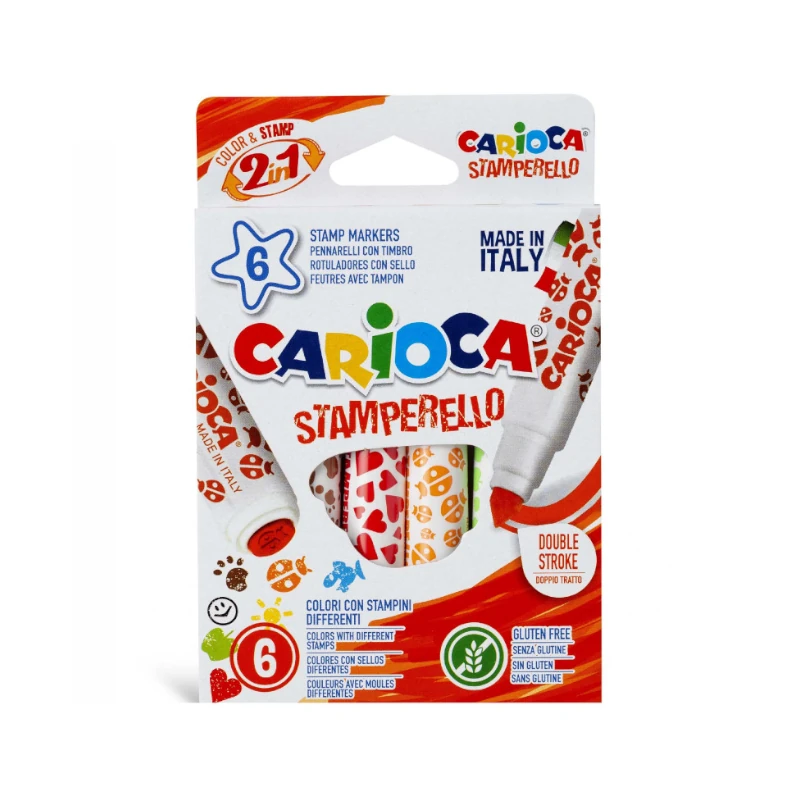 Marcador Escolar 6 Colores Carioca Con Sellos Infantiles