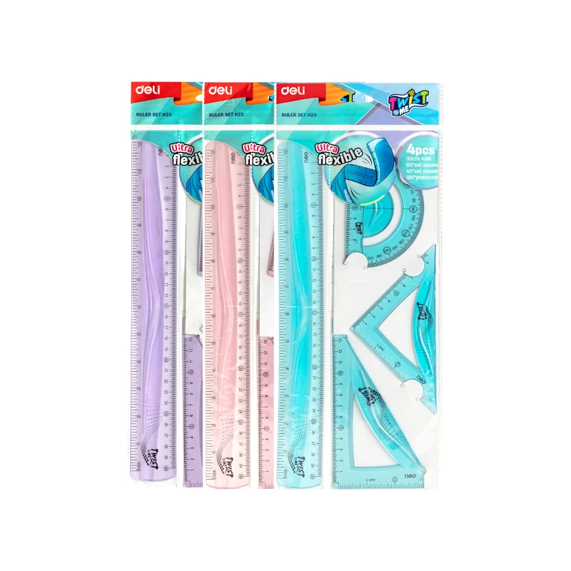 Juego Geometrico 30Cm 4 Piezas Flexible Deli Surtido