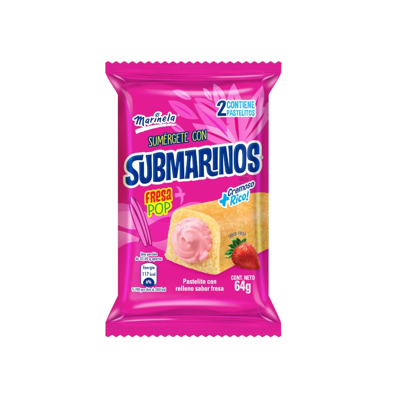 Submarino Fresa Marinela Pqt2 64gr