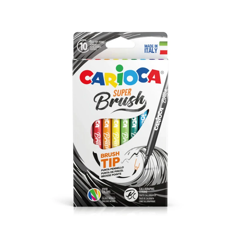 Marcador Escolar 10 Colores Carioca Brush Punta Pincel