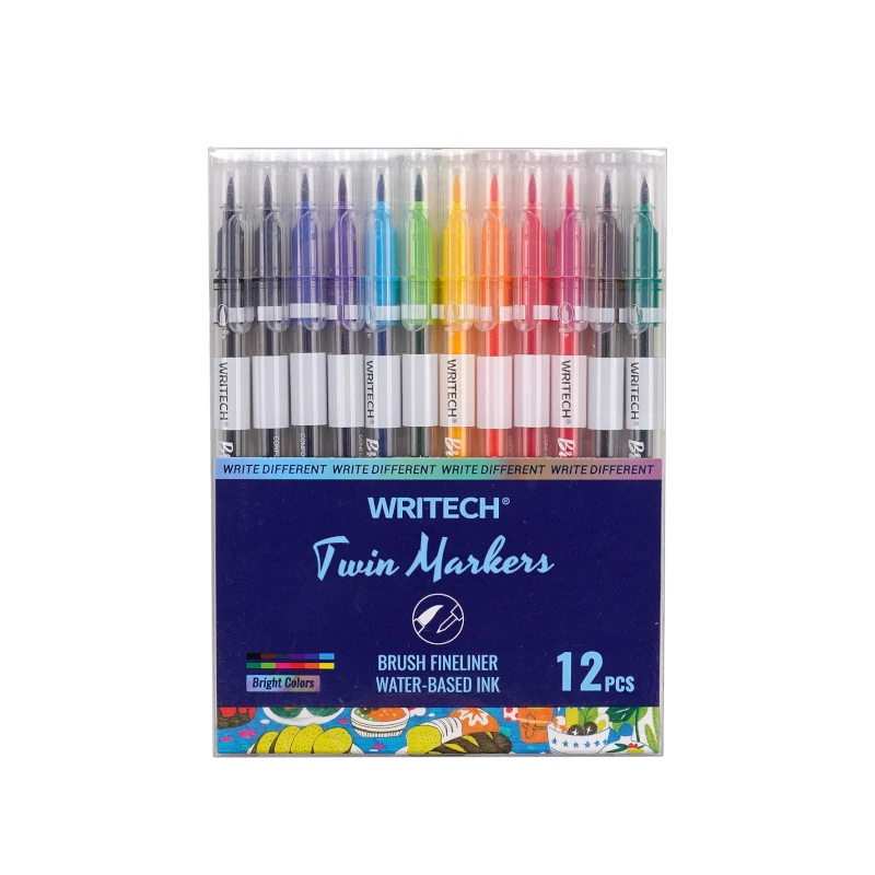Marcador Doble Punta Paquete12 Writech Surtido Tipo Pincel/Fino