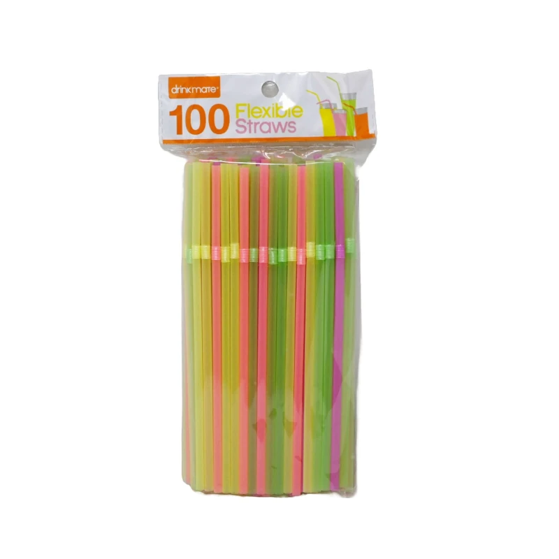 Pajilla Flexible 100 Piezas Neon
