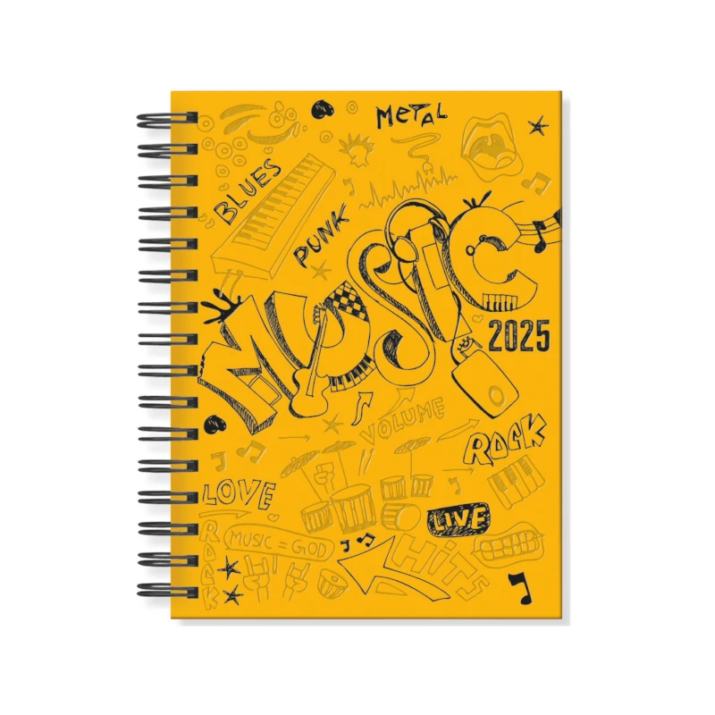 Agenda Espiral 2025 Ferrini Con Diseño Amarilla Music