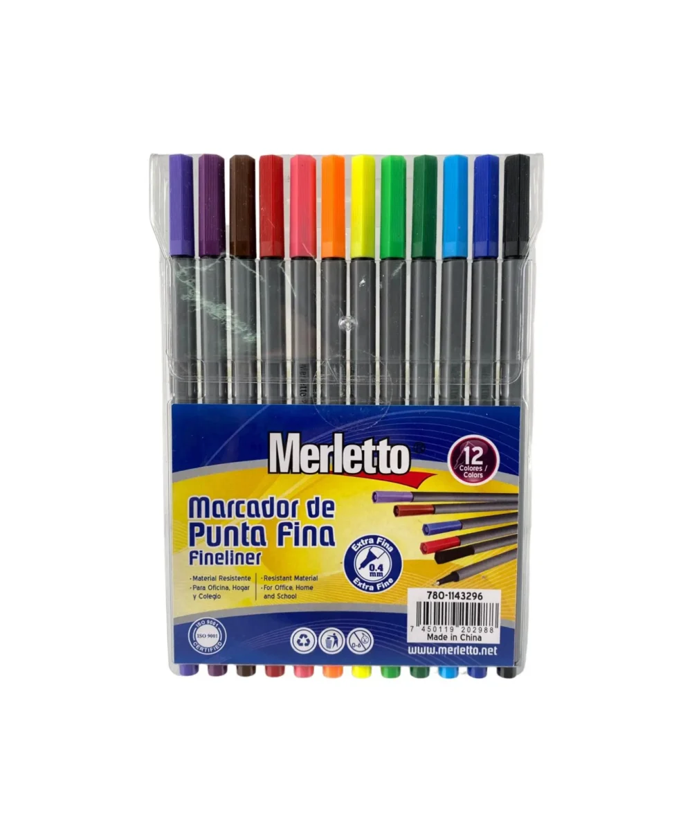 Marcador Permanente 12 Colores Merletto Ultra Fino