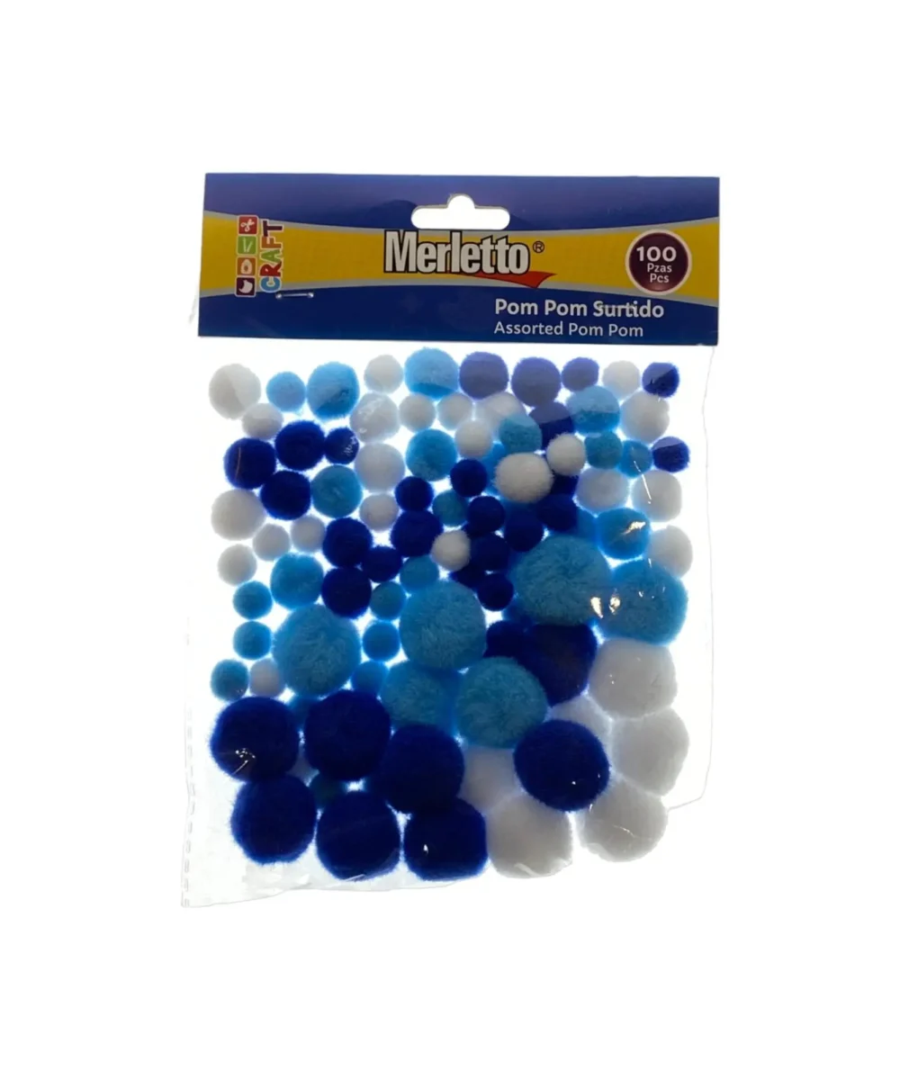 Pom Pom De Color Azul Paquete 100 Merletto