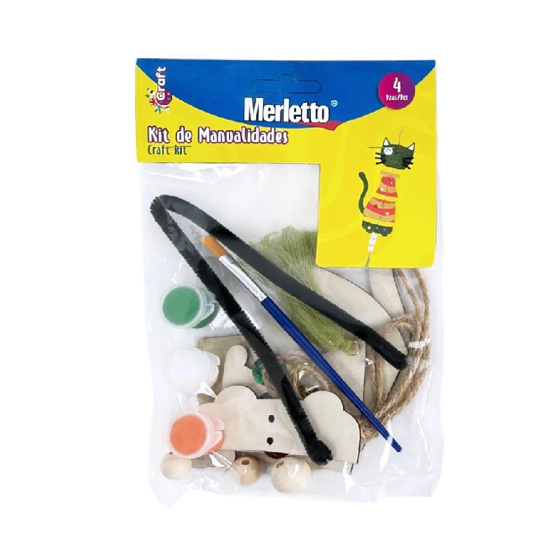 Set Manualidad Gato Colorea Madera Con Pintura Merletto