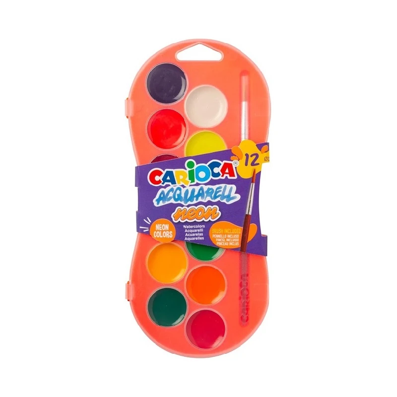 Acuarela 12 Colores Neon Carioca + Pincel Blister