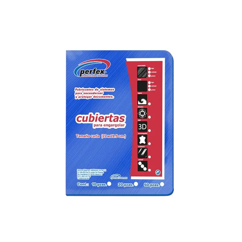 Cubierta Para Encuadernar Tamaño Carta Paquete50 Estriada Premium 14 Puntos Azul Int Perfex