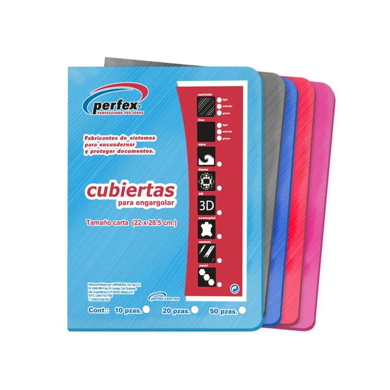 Cubierta Para Encuadernar Tamaño Carta Paquete50 Estriada 14 Puntos Multicolor Perfex