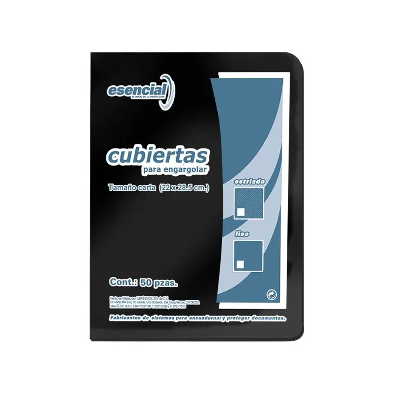 Cubierta Para Encuadernar Tamaño Carta Paquete50 Liso Esencial 14 Puntos Negro Perfex