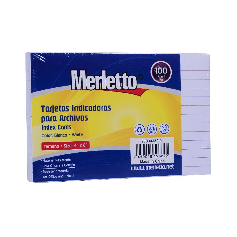 Index Card 4x6 Rayada Paquete 100 Merletto