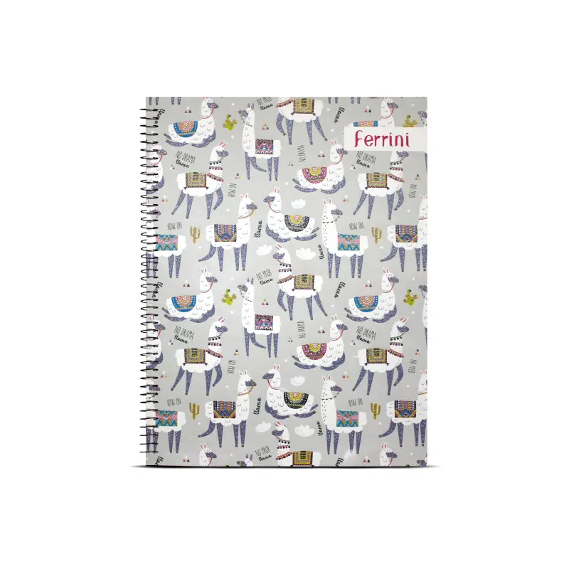 Cuaderno #3 1 Mat 70 Hjs Ferrini Glit Llama And Cactus Doble Anillo