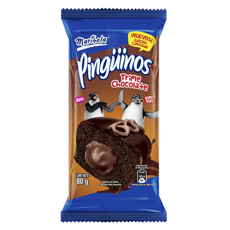 Pinguinos Marinela Triple Chocolate Pqt2 80gr