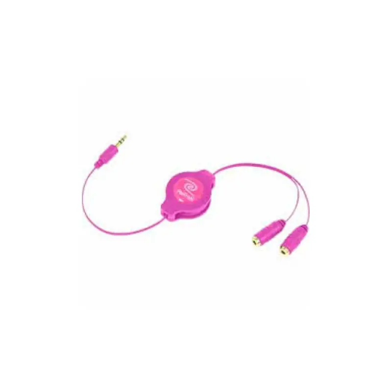 Cable Audio 3.5Mm 5 Pies Retractil Divisor 2-Hembra Rosa