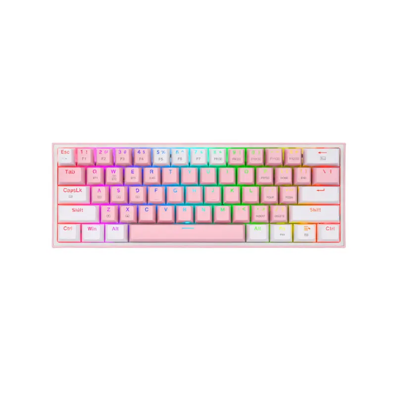 Teclado Redragon Gaming Fizz Pro Usb Tipo-C Rosa-Blanco Rgb 60% K616 Mecanico
