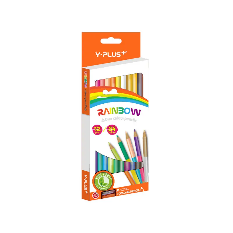 Lapiz de Color Largo 12 Colores Y-Plus Triangular Bicolor + Sacapunta