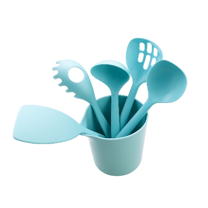 Utensilio Plastico Cucharon 5Pzs Azul Con Base