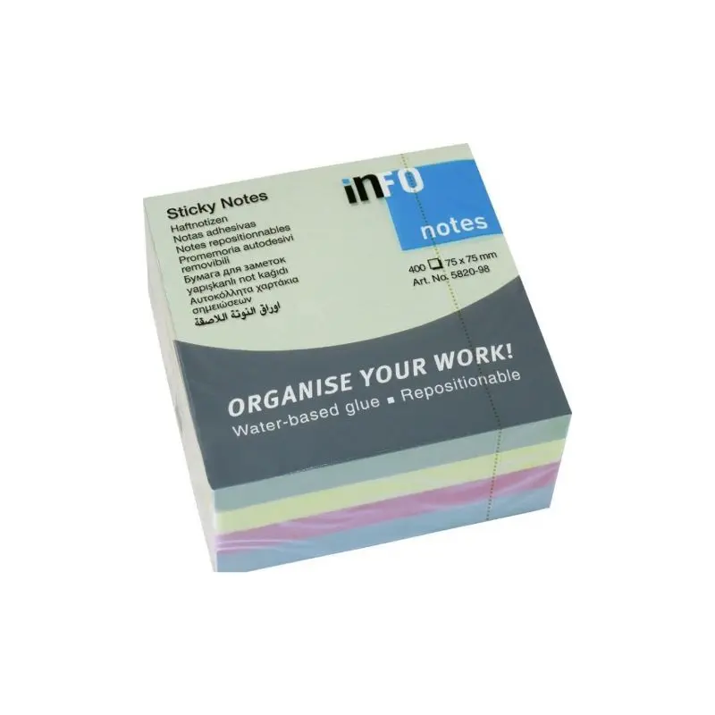 Nota Adhesiva Infonote 3X3 Pastel Cubo 5820-98 400 Hjs