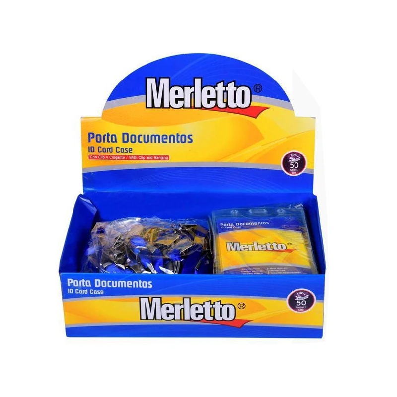 Porta Carnet Plastico Paquete50 Con Clip Y Cord Vertical Azul Merletto