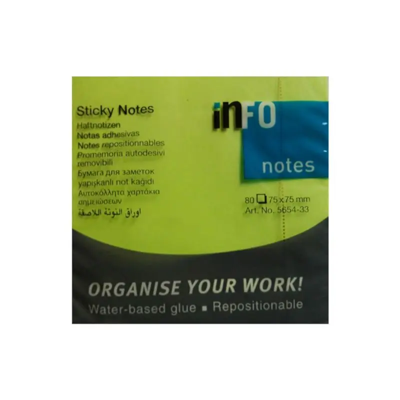 Nota Adhesiva Infonote 3X3 Verde Neon 12 Piezas 5654-33