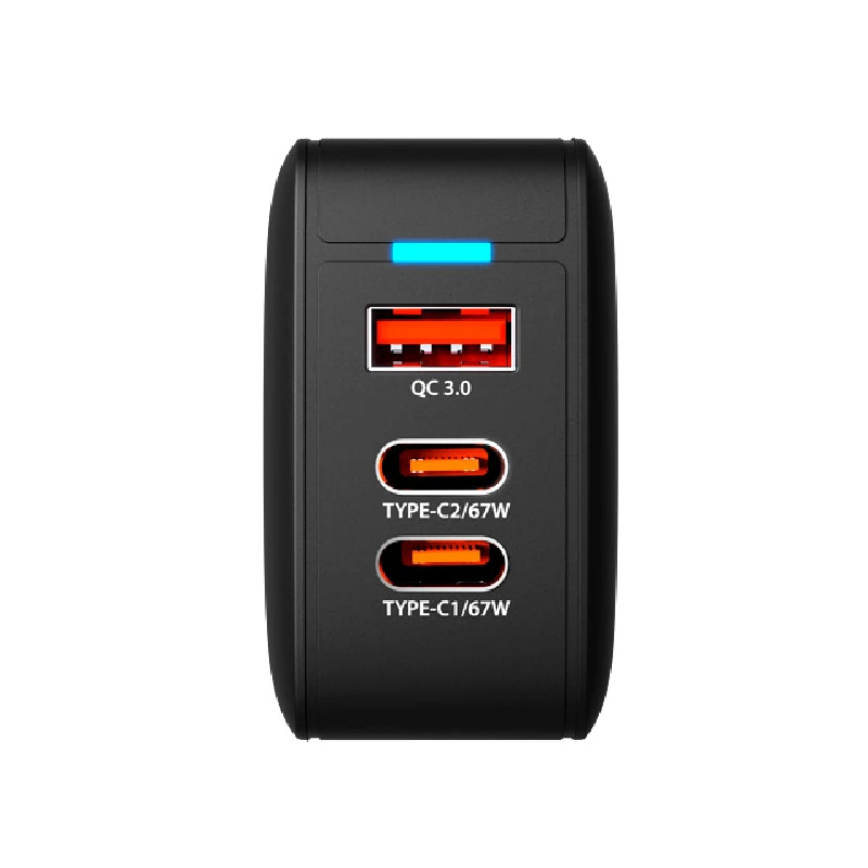Adaptador De Corriente 2 Usb-C+ 1 Usb-A Carga Rapida 67W Gan Negro Kmc-500 Klipx