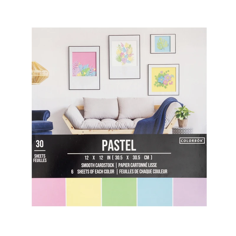 Cartulina Lisa 12X12  Pqt30 Colores Pastel Colorbook