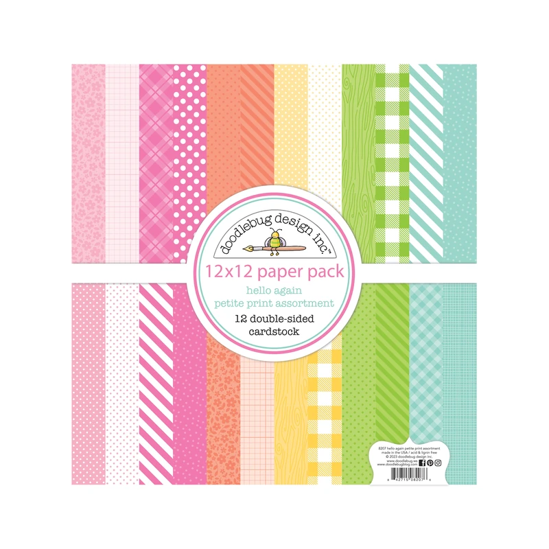 Cartulina Diseño 12X12  Pqt12 Hello Again Doodlebug