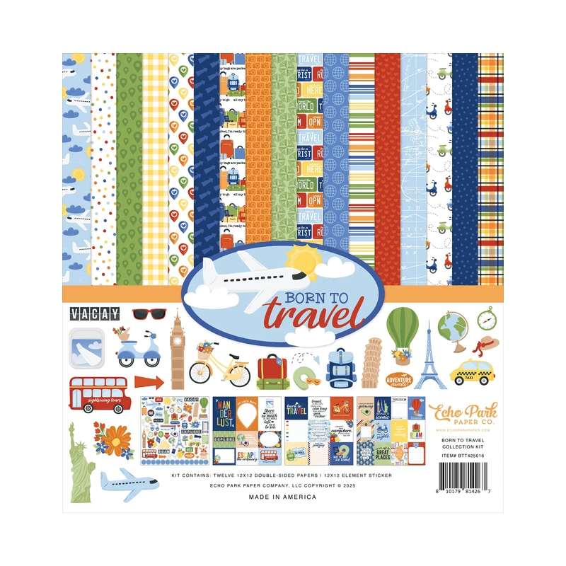 Cartulina Diseño 12X12  Kit Born To Travel Echo Park