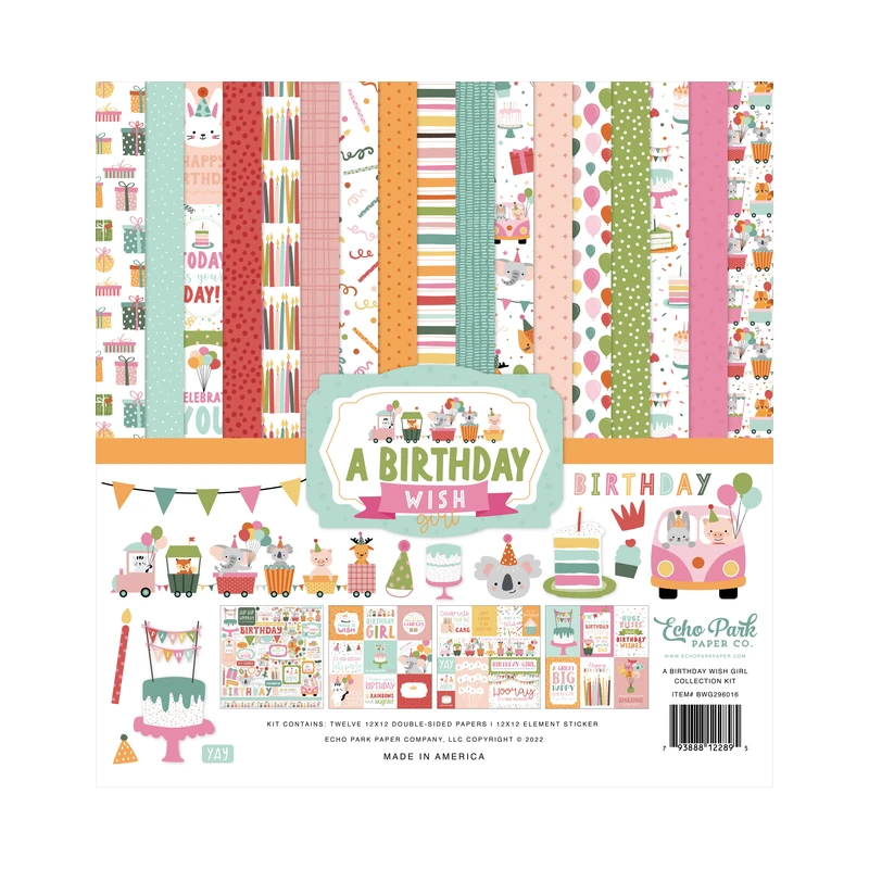 Cartulina Diseño 12X12  Kit Birthday Wish Girl Echo Park