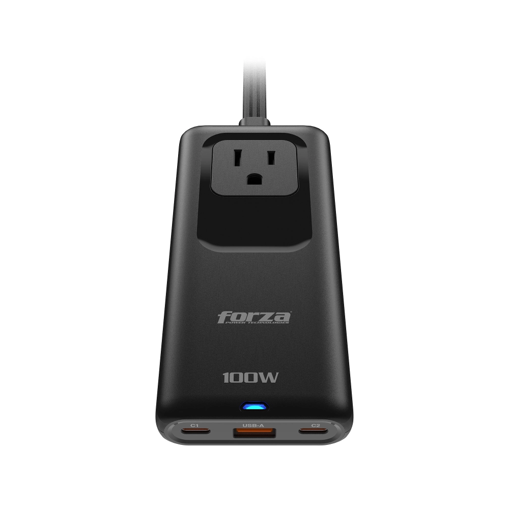 Adaptador De Corriente 2 Usb-C+ 1 Usb-A 100W Gan + Regleta 1250W 1 Sal Negro Forza