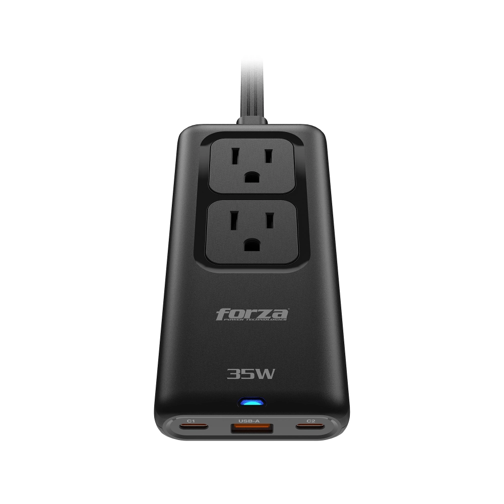 Adaptador De Corriente 2 Usb-C+ 1 Usb-A 35W Gan + Regleta 1250W 2 Sal Negro Forza