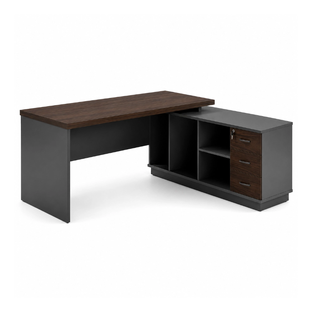 Escritorio En L Cafe con Credenza 160X140X75Cm