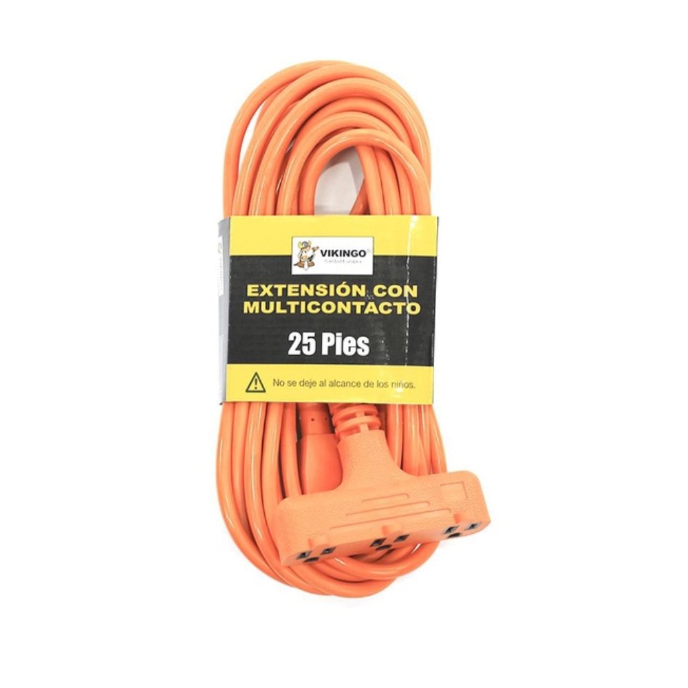 Extension Electrica 25’/7.6M Naranja Vikingo 3 Tomas 8/800921