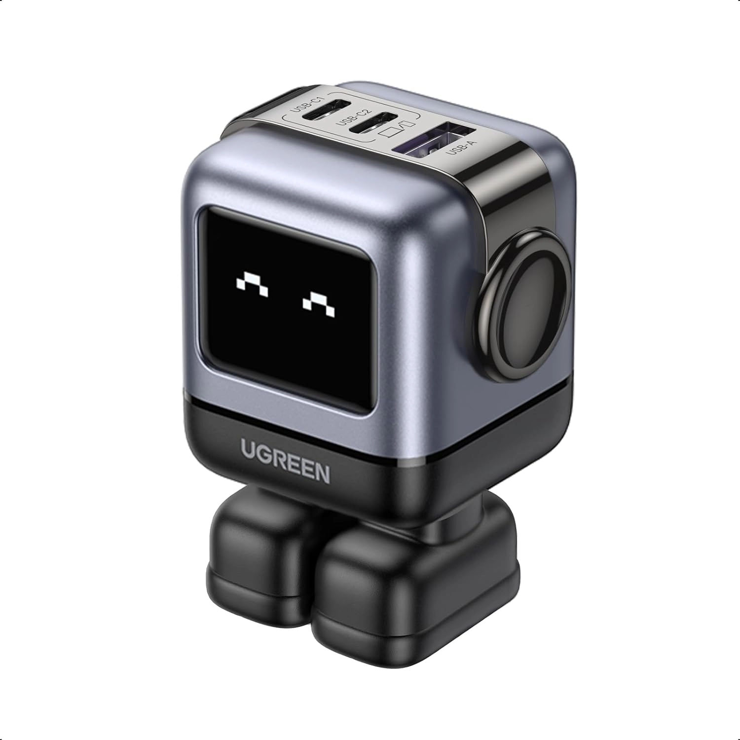 Adaptador De Corriente Mini Robot 2Usb-C+1Usb-A Carga Rapida 65W Gan Negro Cd361 Ugreen